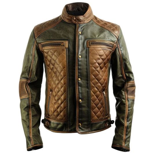 Men’s Greenish Brown Genuine Sheepskin Motorcycle Leather Jacket