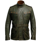 Men’s Rich Olive Green Genuine Sheepskin Bomber Biker Leather Jacket