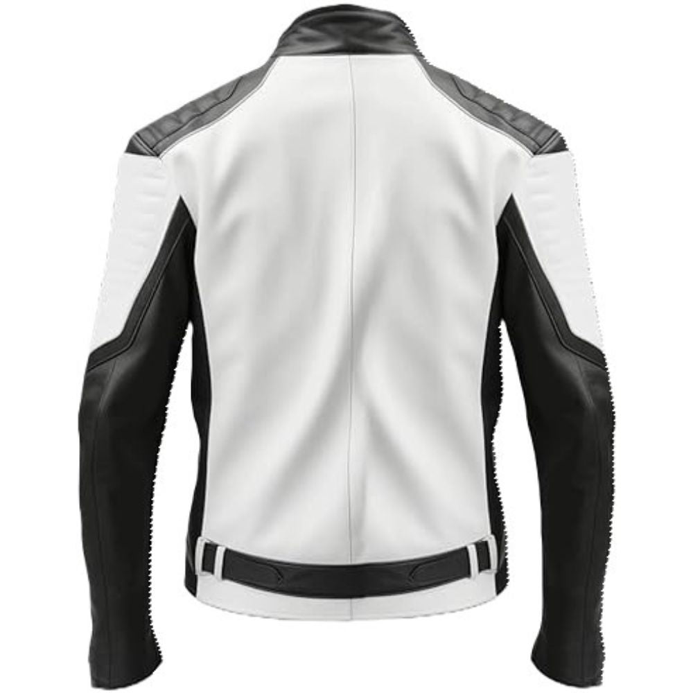 Men’s Striking Black White Genuine Sheepskin Biker Leather Jacket