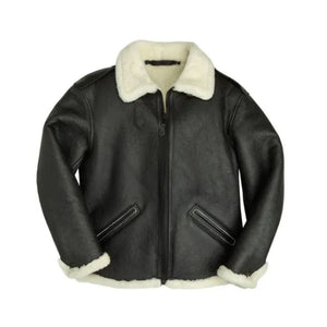 Men’s Black Aviator Black B-6 Bomber Genuine Sheepskin Leather Jacket