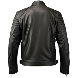 Men's Black Multi-Zipper Biker Genuine Sheepskin Quilted Leather Jacket