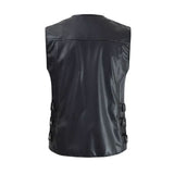 Men’s Black Sleeveless Genuine Lambskin Leather Moto Biker Waistcoat