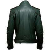 Men’s Green Genuine Sheepskin Notched Collar Rider Leather Jacket