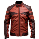 Men's Maroon Quilted genuine Sheepskin Biker Leather Jacket