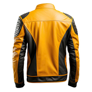 Men’s Moto Biker Mustard-Black Genuine Sheepskin Leather Jacket