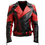 Men’s Moto Rider Black-Red Brando Genuine Sheepskin Leather Jacket