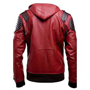 Men's Outerwear Slim-fit Biker Red Hooded Sheepskin Leather Jacket