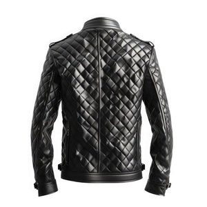 Men’s Classic Black Diamond Quilted Genuine Sheepskin Leather Jacket