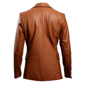 Men’s Brown Slim-fit Semi-Formal One-Button Sheepskin  Leather Coat