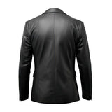 Men's Solid Black Notched Collar Genuine Sheepskin Leather Blazer