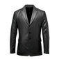 Men's Solid Black Notched Collar Genuine Sheepskin Leather Blazer