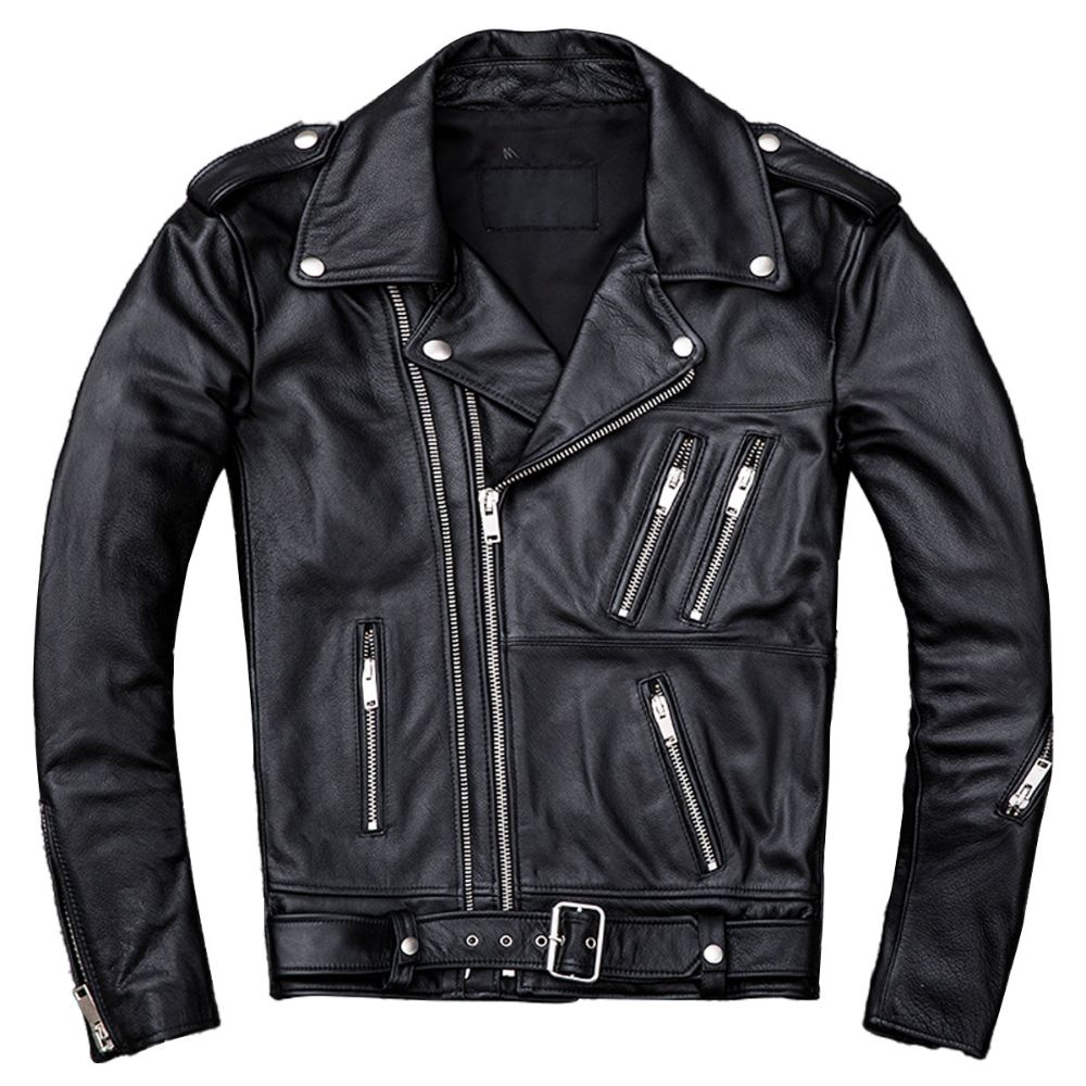 Men's Classic Black Brando Motorcycle Premium Cowhide Leather Jacket