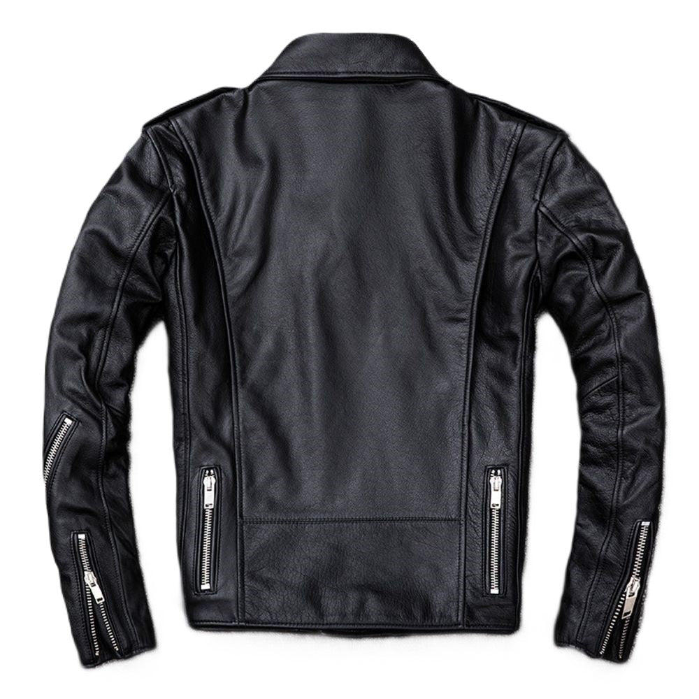 Men's Classic Black Brando Motorcycle Premium Cowhide Leather Jacket