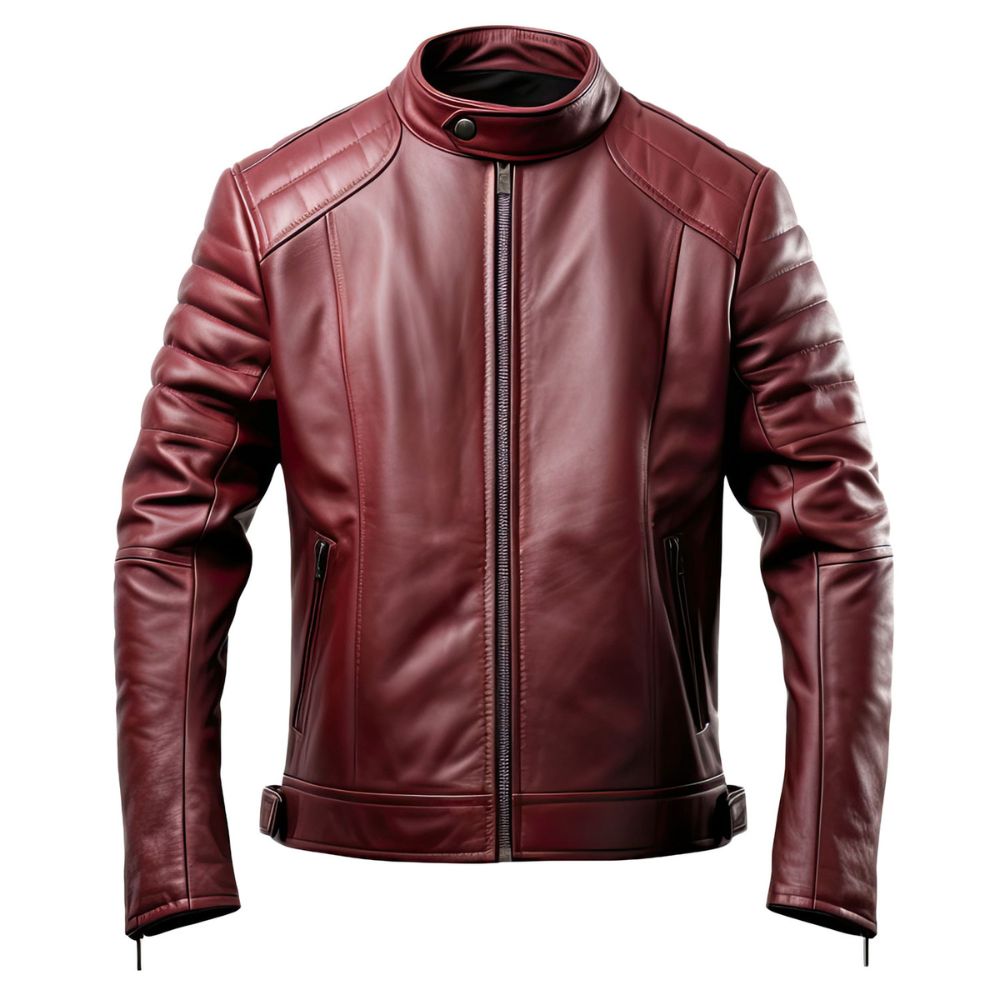 Men’s Biker Maroon Café-Racer Genuine Sheepskin Leather Jacket