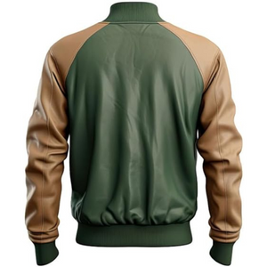 Men’s Moto White-Brown Bomber Genuine Sheepskin Leather Jacket