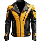 Men’s Moto-Style Yellow-Black Premium Sheepskin Leather Jacket