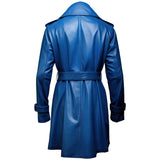 Women’s Blue Double-Breasted Premium Sheepskin Leather Trench Coat