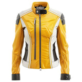 Women’s Moto-Style Yellow-White Premium Sheepskin Leather Jacket