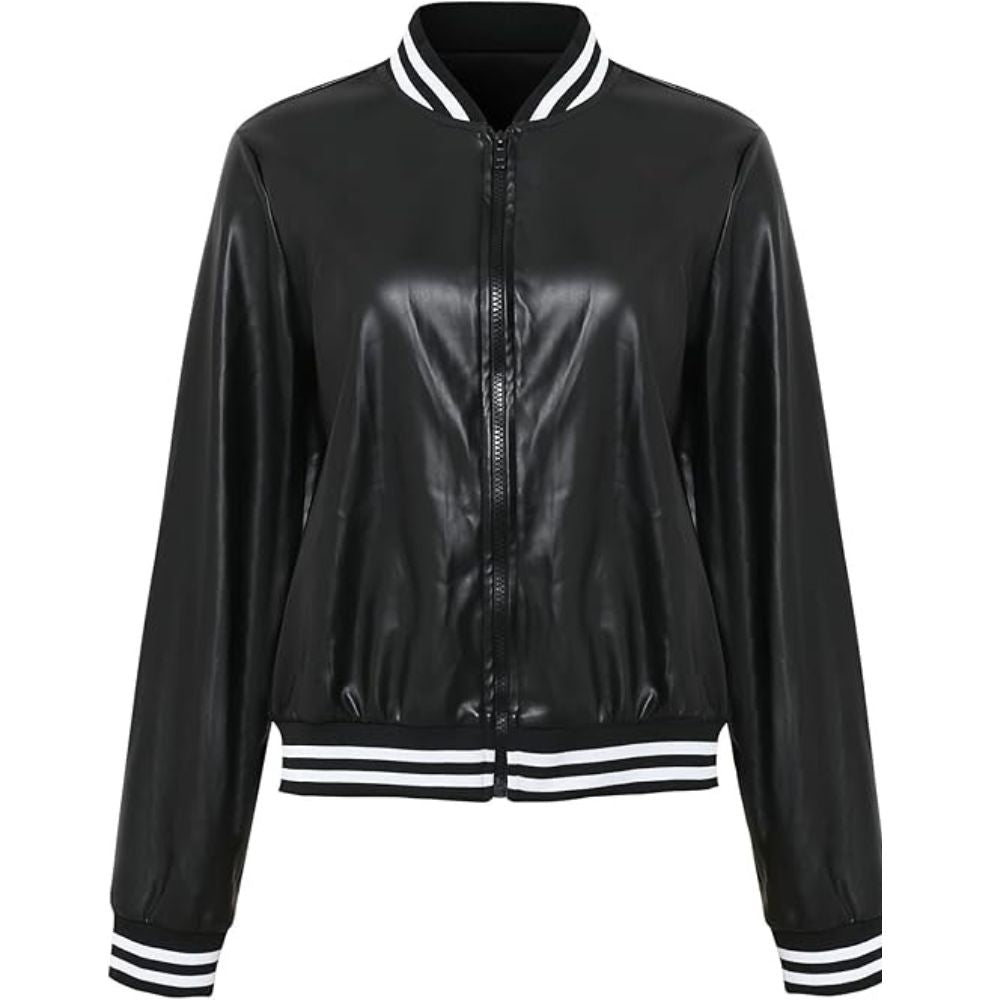 Women's Black Bomber Chic Biker Genuine Sheepskin Leather Jacket