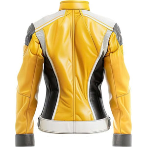 Women’s Moto-Style Yellow-White Premium Sheepskin Leather Jacket