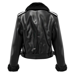 Women’s Black Genuine Sheepskin B3 Aviator Biker Leather Jacket