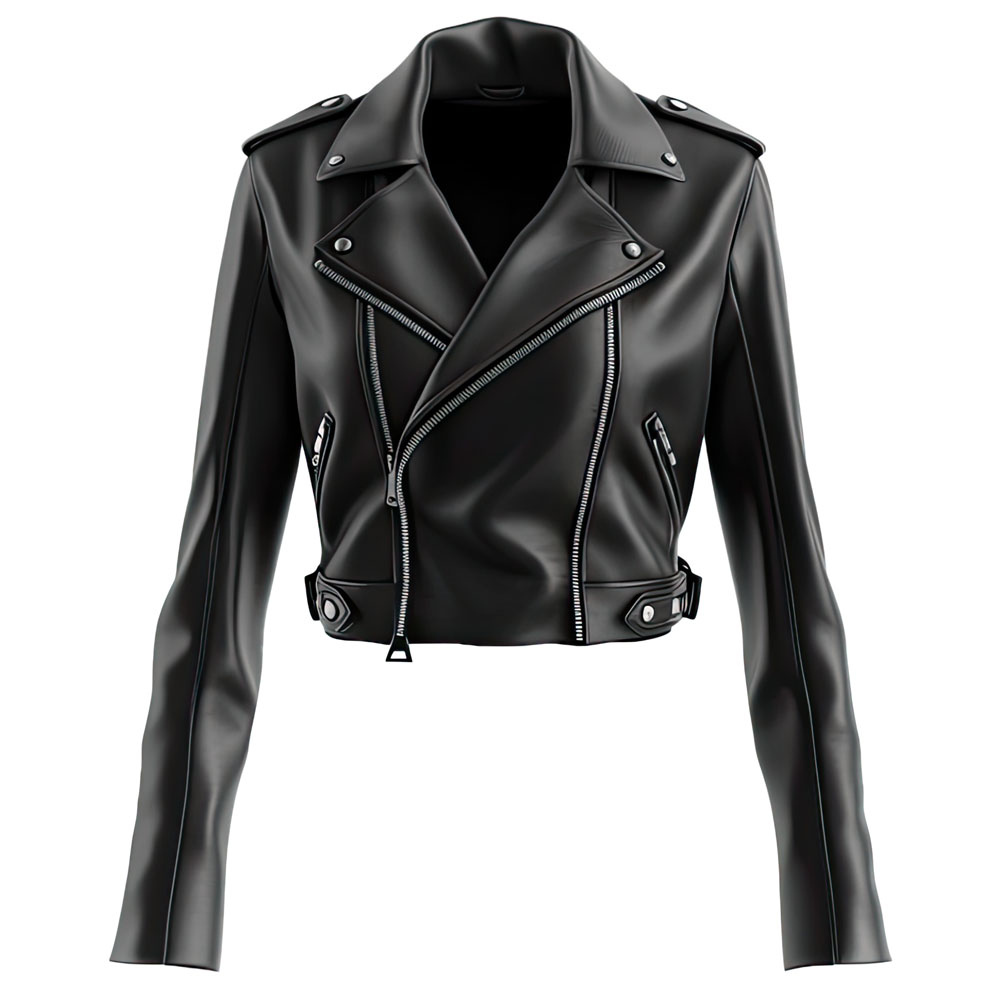 Women's Black Slim-Fit Motorcycle Genuine Sheepskin  Leather Jacket