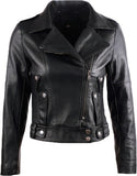 Women’s Black Slim-Fit Motorcycle Genuine Sheepskin Leather Jacket