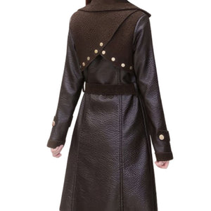 Women Black Double Sided Faux-Fur Warmth Thickened Leather Trench Coat