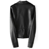 Women's Classic Belted Black Biker Genuine Sheepskin Leather Jacket