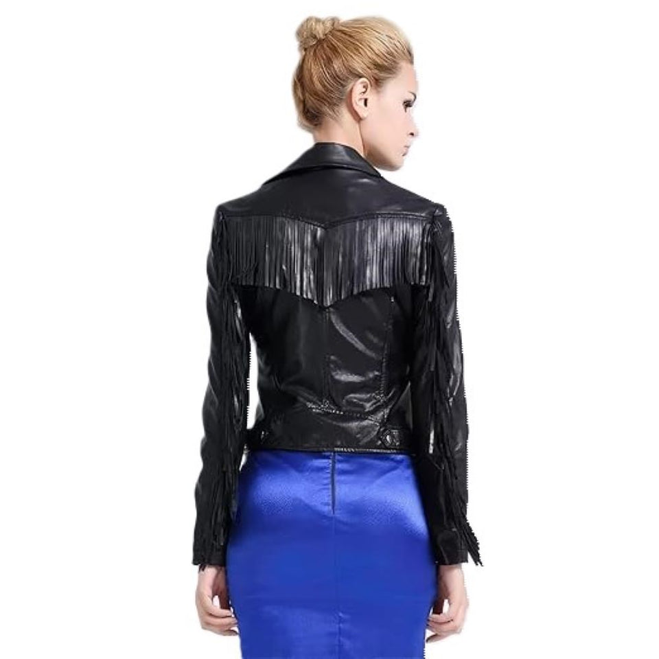 Women's Classic Black Motorcycle Genuine Lambskin Leather Jacket