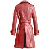 Women’s Double-Breasted Red Genuine Sheepskin Trench Leather Coat