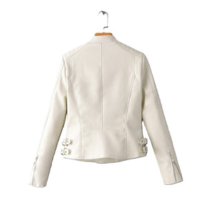 Women’s White Stylish Slim-Fit Biker Genuine Sheepskin Leather Jacket