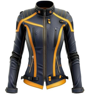 Women's Classic Black Genuine Sheepskin Futuristic Biker Leather Jacket