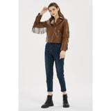 Women's Classic Brown Fringed Tassels Genuine Sheepskin Leather Jacket