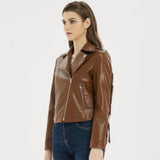 Women's Classic Brown Fringed Tassels Genuine Sheepskin Leather Jacket