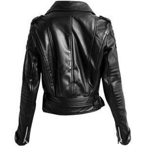 Women’s Classic Black Cropped Real Lambskin Biker Genuine Leather Jacket