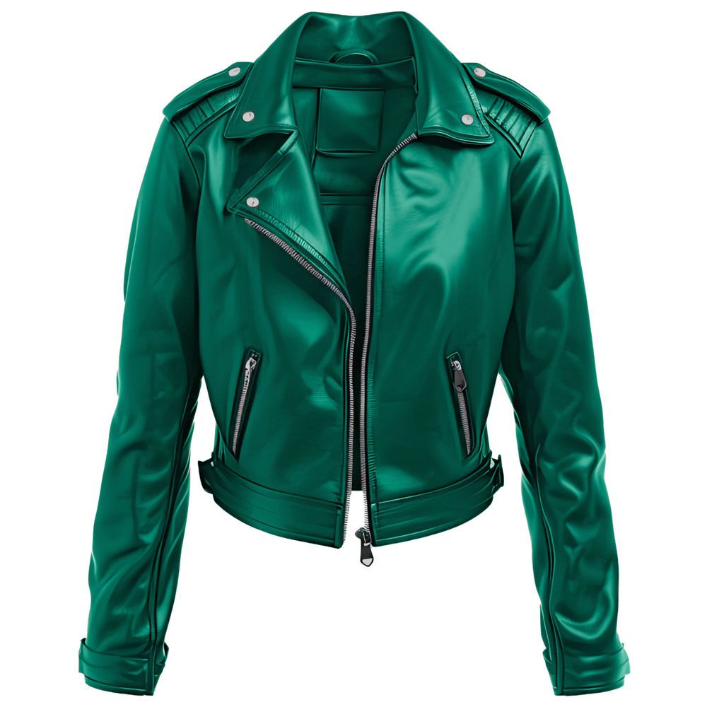 Women's Rich Emerald Green Motorcycle Genuine Sheepskin Leather Jacket