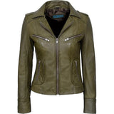 Women’s Rider Lightweight Olive Green Genuine Sheepskin Leather Jacket