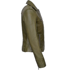 Women’s Rider Lightweight Olive Green Genuine Sheepskin Leather Jacket