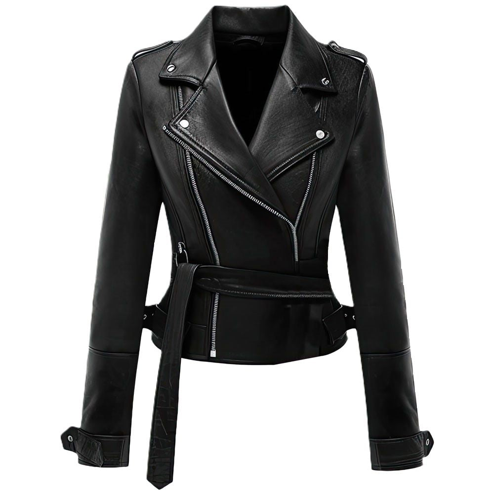Women’s Premium Asymmetrical Brando Black Sheepskin Biker Leather Jacket