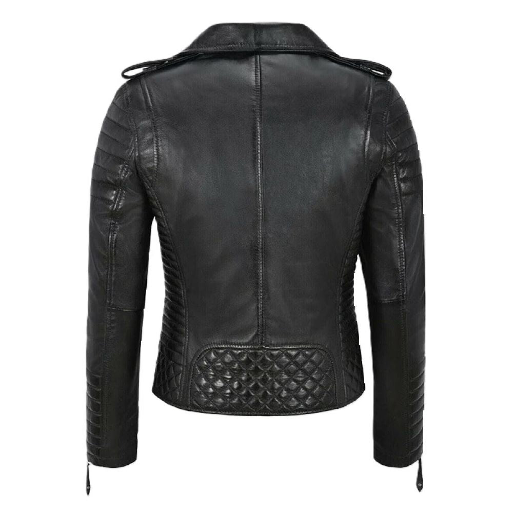 Women’s Premium Asymmetrical Brando Black Sheepskin Biker Leather Jacket