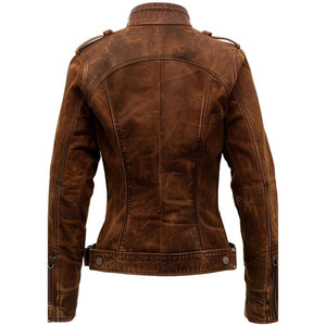 Women's Classic Distressed Brown Genuine Suede Leather Jacket