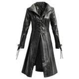 Women's Gothic Chic Black Genuine Sheepskin Long Leather Trench Coat