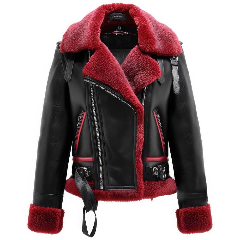 Women's Black Genuine Sheepskin Faux Shearling Fur Leather Jacket