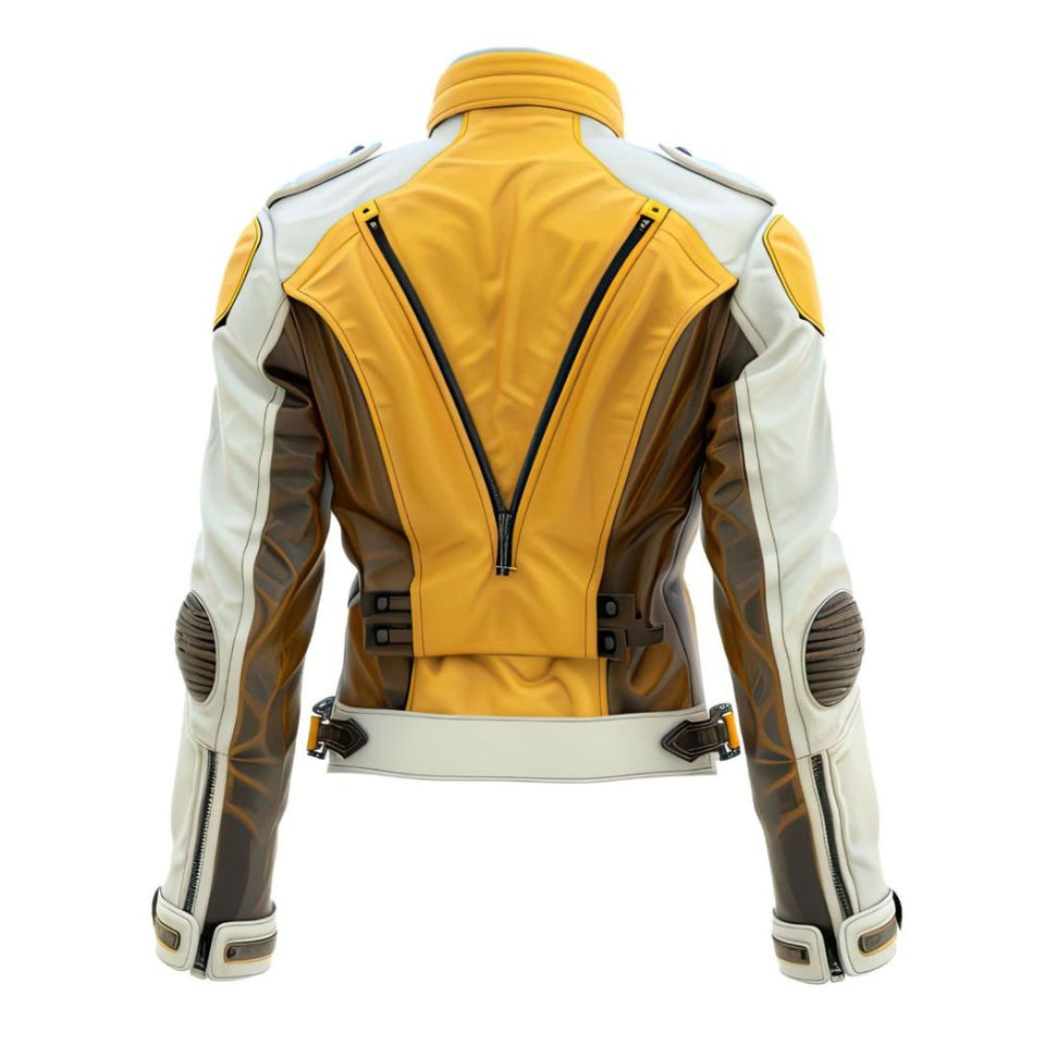 Women's Moto Asymmetrical Yellow Genuine Sheepskin Leather Jacket