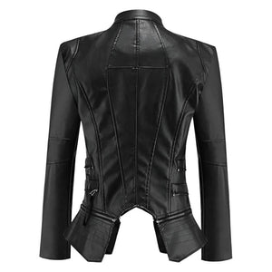 Women’s Winter Black Gothic Biker Genuine Sheepskin Leather Jacket