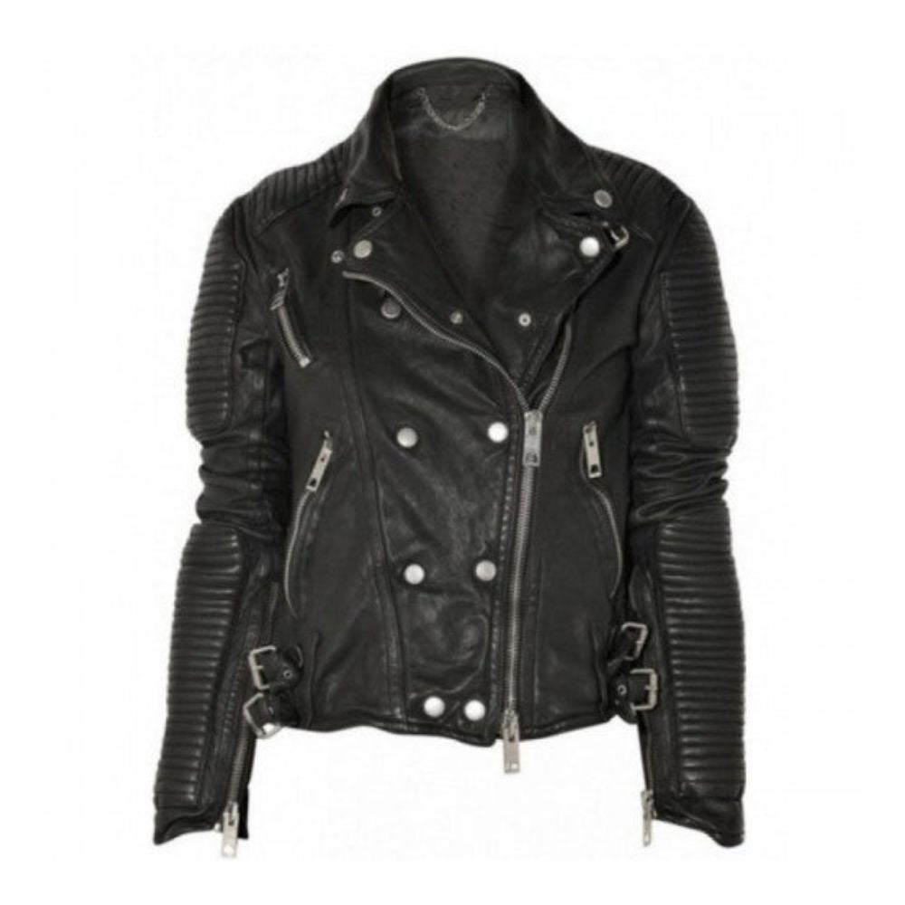 Women’s Black Quilted Motorcycle Genuine Sheepskin Leather Jacket