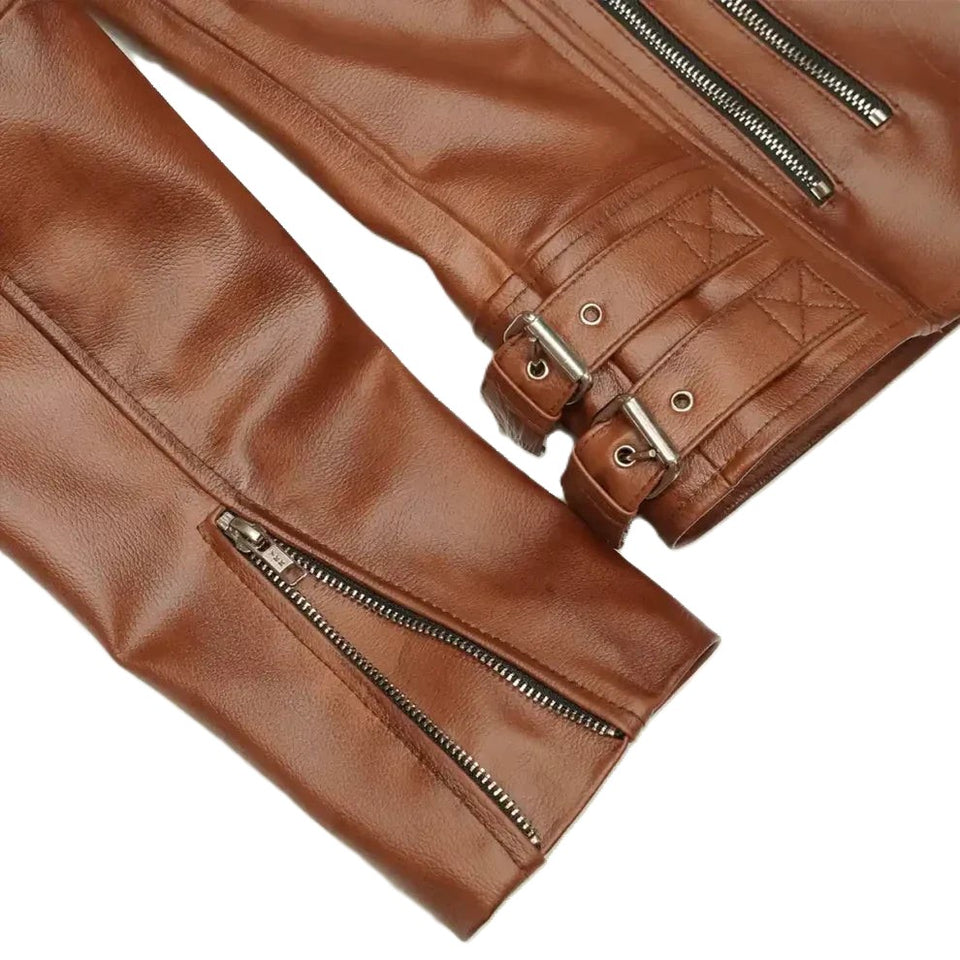 Women’s Brown Vintage Motorcycle Genuine Sheepskin Leather Jacket