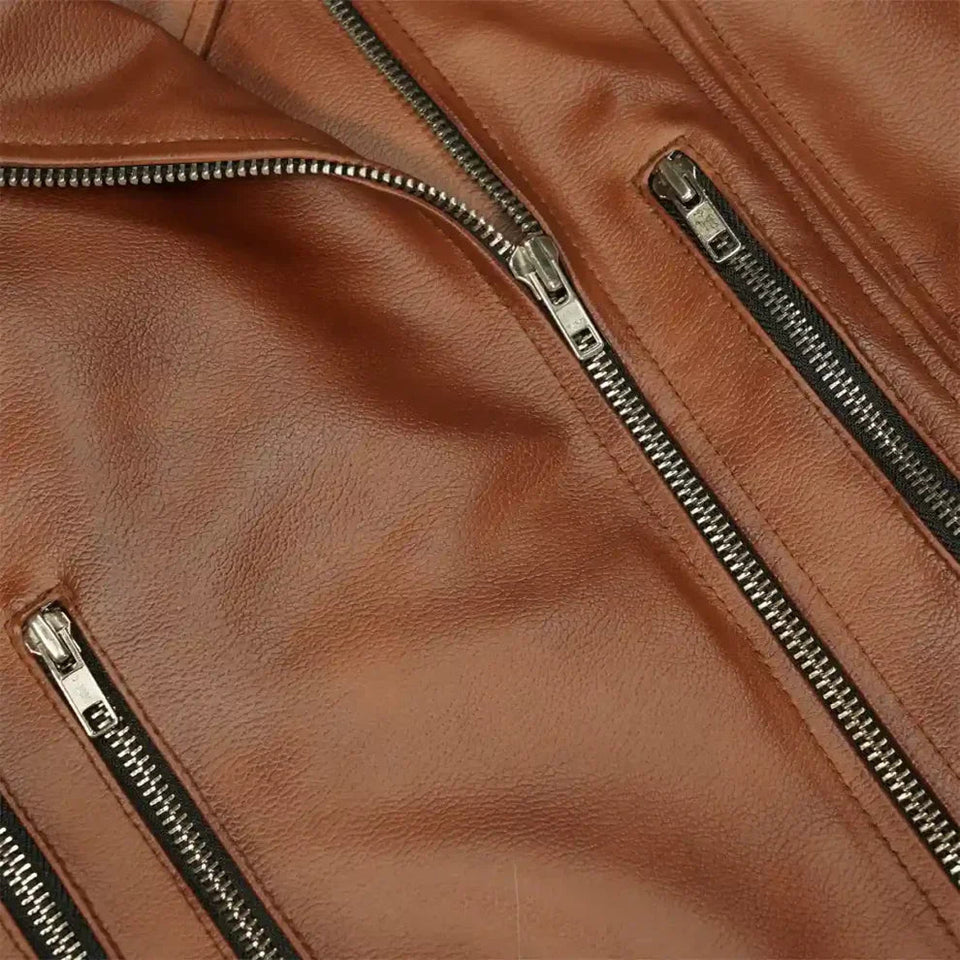 Women’s Brown Vintage Motorcycle Genuine Sheepskin Leather Jacket