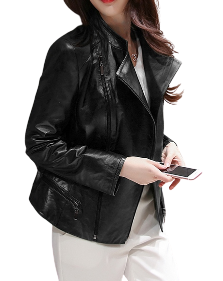 Womens Serene Genuine Lambskin Biker Leather Jacket